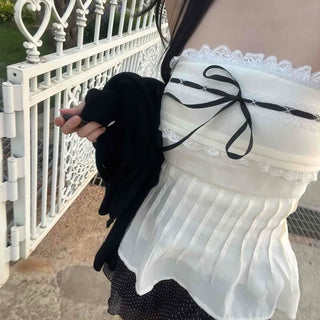Ribbon Shirred Pleated Sleeveless Blouse
