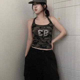 Fitted Camo Sleeveless Daily Short Sleeve T-shirt