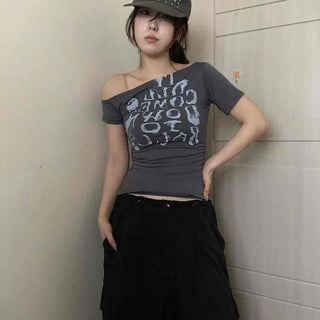 Washed Lettering Loose Fit Casual Daily Short Sleeve T-shirt