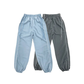 Two-way crinkly jogger pants, elastic waistband, drawstring, ribbon, track pants, nylon tracksuit