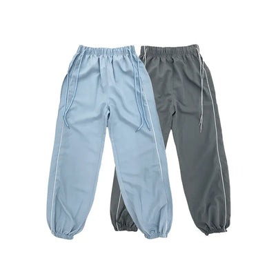 Two-way crinkly jogger pants, elastic waistband, drawstring, ribbon, track pants, nylon tracksuit