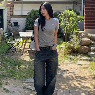Seji Loose Fit Washed Button Wide Daily Long Pants