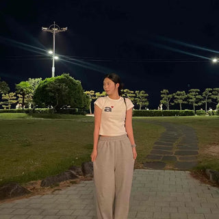 Loose Fit Eyelet Snap Wide Daily Long Pants