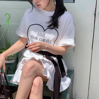 Loving You Heart Print Oversized Short Sleeve T-shirt