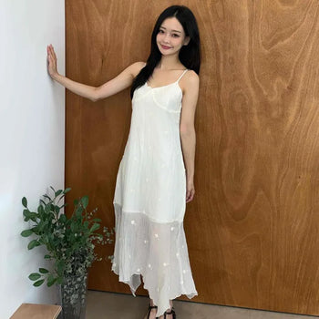 Relaxed Fit Plain See-through Strap Sleeveless A-Line Long Dress