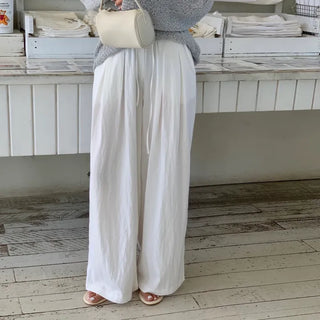Wild Crinkle Pintuck Long Wide Straight Elastic Waist Pants