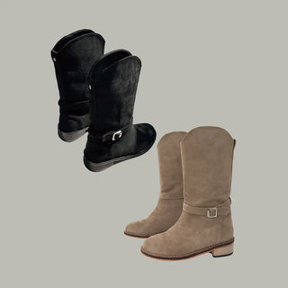 Suede Buckle Boots Mid-heel Half Western All-season Calf Cover