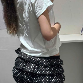 Loose Fit Polka Dot Frill Shirred Daily Shorts
