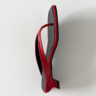 Oblique flip heel oblique flip heel_red  Summer square sandals mules flip-flop heels