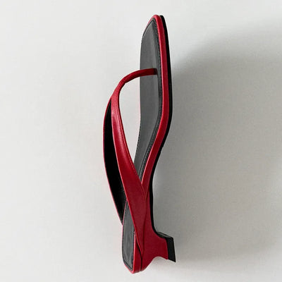 Oblique flip heel oblique flip heel_red  Summer square sandals mules flip-flop heels