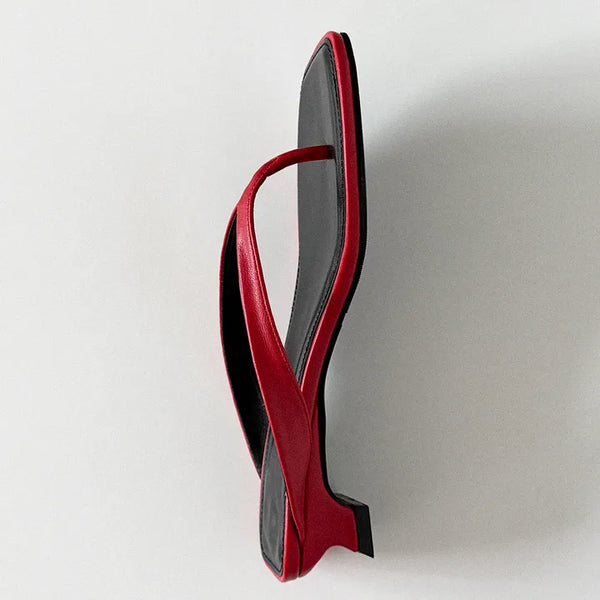 Oblique flip heel oblique flip heel_red  Summer square sandals mules flip-flop heels