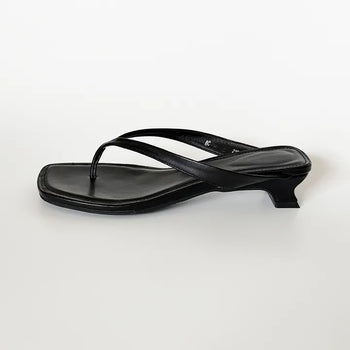 Oblique Flip Heel oblique flip heel_black  Summer Square Sandals Mules Flip-flops heels