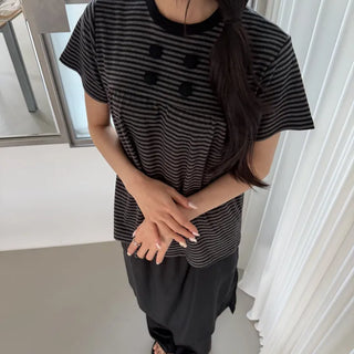Grit Four-Button Striped Short Sleeve T-shirt