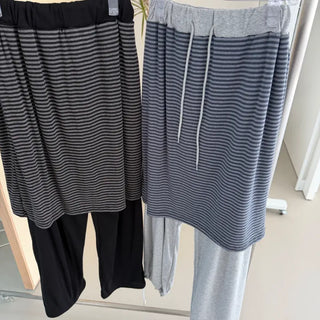 Brownie Stripe Elastic Waist Long Pants Midi Skirt Skirt Pants