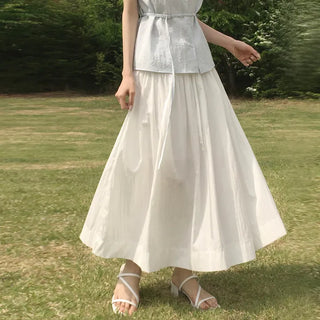 Pure Elastic String Tiered Flare Long Skirt