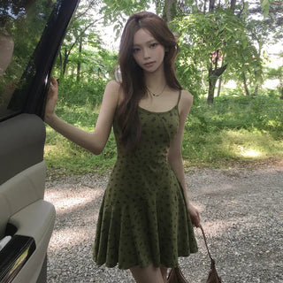 Summer Vibe, Green Tea Floral Flare Sleeveless Mini Dress