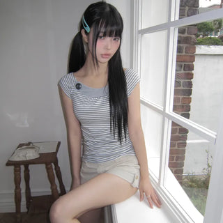 Fuko Striped Button Sleeveless Top