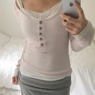 Echos Button Long Sleeve T-shirt