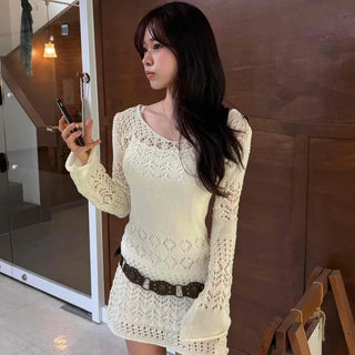 Punched H-Line Slim Fit Long Sleeve Daily Mini Dress
