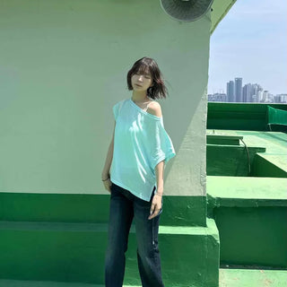 Washed Button Zipper Bootcut Daily Long Pants