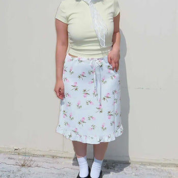 Regular Fit Flower Frill Wrap A-Line Midi Skirt
