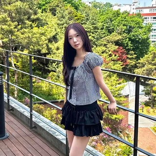 Frill Shirred Tiered Daily Mini Skirt
