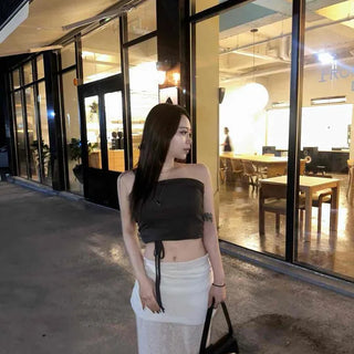 String Wrap Straight H-Line Long Skirt