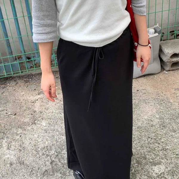 Loose-fit String A-line Daily Long Skirt