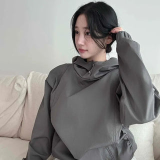 Shirred String Oversized Plain Dolman Sleeve Hoodie