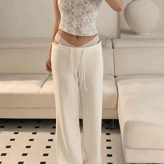 Loose Fit Drawstring Wide Straight Daily Training Bottoms