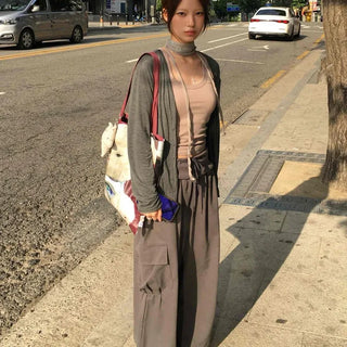 Loose-fit Plain Button Long-sleeve Casual Cardigan