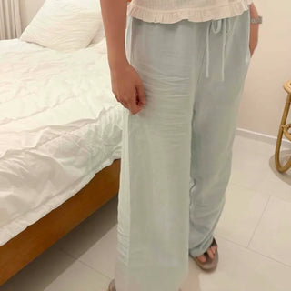 String Wide Straight Relaxed Fit Daily Long Pants