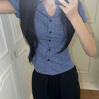 Button-down Slim Fit Check Short Sleeve Daily Shirt