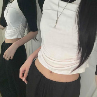 Contrast Raglan Sleeve Regular Fit Plain Daily Short Sleeve T-shirt