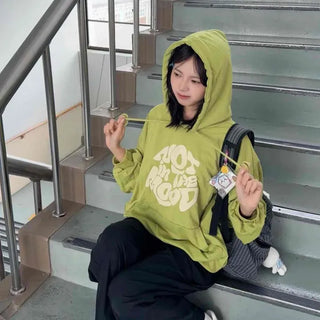 Oversized Lettering String Daily Long Sleeve Hoodie