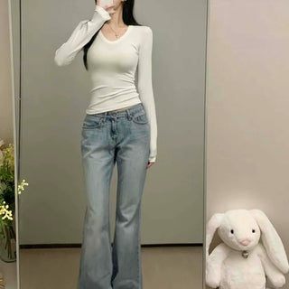 Washed Zipper Loose Fit Flare Bootcut Long Pants