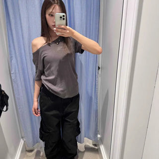 Loose Fit Cargo Pocket Flap Pocket Wide Daily Long Pants