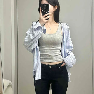 Button-down Striped Oversized Daily Long-sleeve Shirt