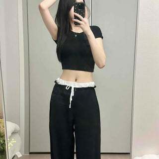 String Contrast Loose Fit Wide Daily Training Bottoms