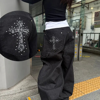[Guaranteed Fit/Highly Praised Reviews] Kuro Hip Girl Leopard Cross Wide Pants