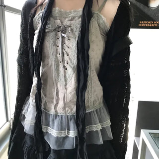 Mori Girl Corset Punching Frill Lace Sleeveless