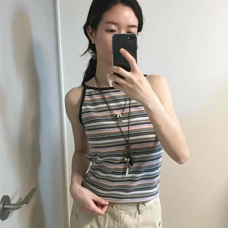 Slim Fit Striped Color Block Strap Sleeveless