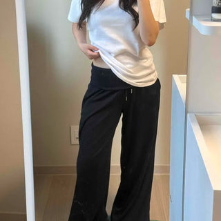 String Zipper Wide Loose Fit Daily Long Pants