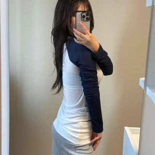 Color Block Raglan Sleeve Slim Fit Daily Long Sleeve T-shirt