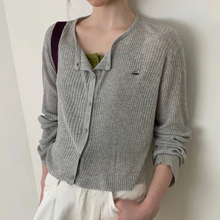 White Summer Ribbed Long Sleeve Cardigan