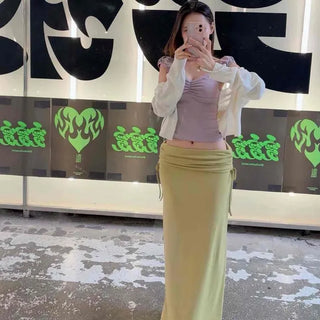 Log-shaped String Straight H-line Daily Long Skirt