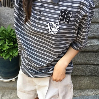Patch Stripe Polo Shirt