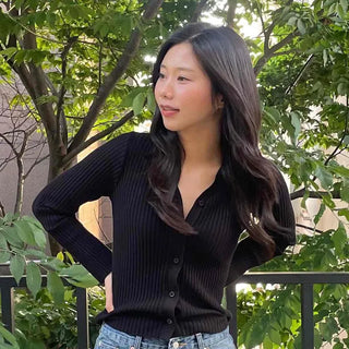 Regular Fit Plain Button-Down Long Sleeve Cardigan