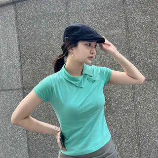Slim Fit Plain Button Short Sleeve Daily T-shirt