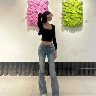 Washed Flap Pocket Bootcut Flare Long Pants